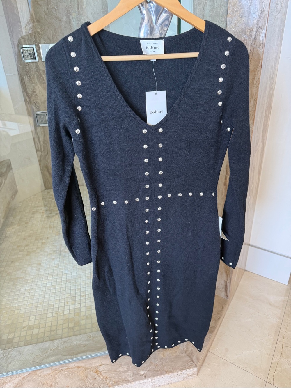 Bohme Black Studded V-Neck Knit Dress